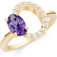 Amethyst and Diamond Circle with Oval Gemstone Ring in 18ct Gold