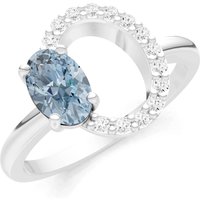 Aquamarine and Diamond Circle with Oval Gemstone Ring in 18ct White Gold