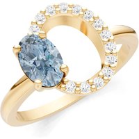 Aquamarine and Diamond Circle with Oval Gemstone Ring in 18ct Gold