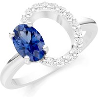 Sapphire and Diamond Circle with Oval Gemstone Ring in 18ct White Gold