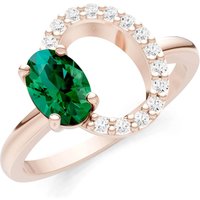 Emerald and Diamond Circle with Oval Gemstone Ring in 9ct Rose Gold