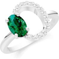 Emerald and Diamond Circle with Oval Gemstone Ring in 18ct White Gold