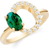 Emerald and Diamond Circle with Oval Gemstone Ring in 18ct Gold