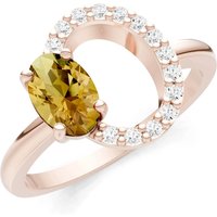 Citrine and Diamond Circle with Oval Gemstone Ring in 9ct Rose Gold
