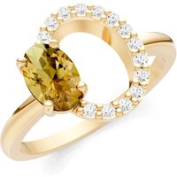 Citrine and Diamond Circle with Oval Gemstone Ring in 18ct Gold