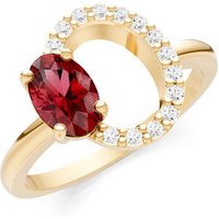 Garnet and Diamond Circle with Oval Gemstone Ring in 18ct Gold