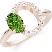 Peridot and Diamond Circle with Oval Gemstone Ring in 9ct Rose Gold