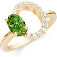 Peridot and Diamond Circle with Oval Gemstone Ring in 9ct Gold