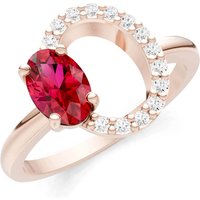 Ruby and Diamond Circle with Oval Gemstone Ring in 9ct Rose Gold