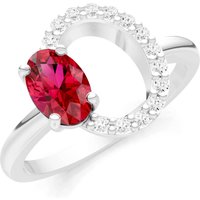 Ruby and Diamond Circle with Oval Gemstone Ring in 18ct White Gold