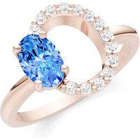 Swiss Blue Topaz and Diamond Circle with Oval Gemstone Ring in 9ct Rose Gold