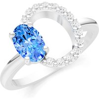 Swiss Blue Topaz and Diamond Circle with Oval Gemstone Ring in 18ct White Gold