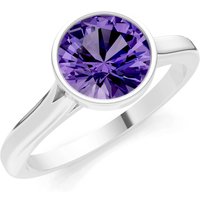 Amethyst Round Bezel Set Solitaire Ring in 18ct White Gold