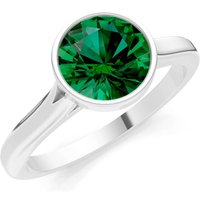Emerald Round Bezel Set Solitaire Ring in 18ct White Gold