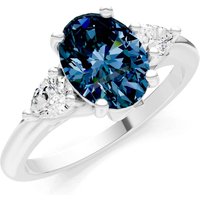 Alexandrite and Diamond Trellis Three Stone Oval and Pear Ring in 9ct White Gold