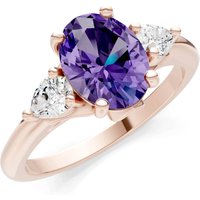Amethyst and Diamond Trellis Three Stone Oval and Pear Ring in 9ct Rose Gold
