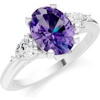 Amethyst and Diamond Trellis Three Stone Oval and Pear Ring in 9ct White Gold