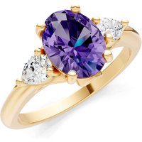 Amethyst and Diamond Trellis Three Stone Oval and Pear Ring in 9ct Gold