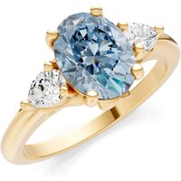 Aquamarine and Diamond Trellis Three Stone Oval and Pear Ring in 9ct Gold