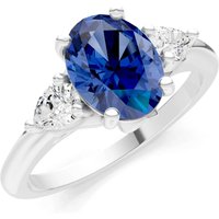 Sapphire and Diamond Trellis Three Stone Oval and Pear Ring in 18ct White Gold