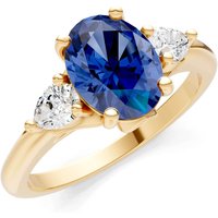 Sapphire and Diamond Trellis Three Stone Oval and Pear Ring in 18ct Gold
