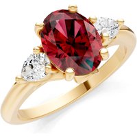 Garnet and Diamond Trellis Three Stone Oval and Pear Ring in 18ct Gold