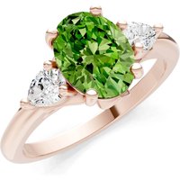 Peridot and Diamond Trellis Three Stone Oval and Pear Ring in 9ct Rose Gold
