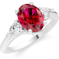 Ruby and Diamond Trellis Three Stone Oval and Pear Ring in 18ct White Gold