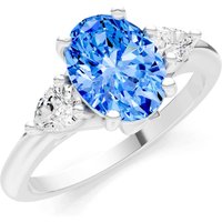 Swiss Blue Topaz and Diamond Trellis Three Stone Oval and Pear Ring in 18ct White Gold