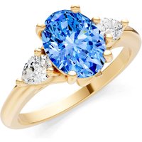 Swiss Blue Topaz and Diamond Trellis Three Stone Oval and Pear Ring in 18ct Gold