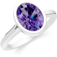 Amethyst Oval Shape Bezel Set Solitaire Ring in 18ct White Gold