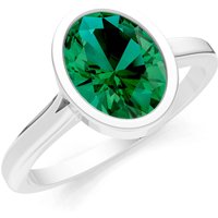 Emerald Oval Shape Bezel Set Solitaire Ring in 18ct White Gold