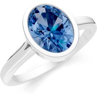 London Blue Topaz Oval Shape Bezel Set Solitaire Ring in 18ct White Gold