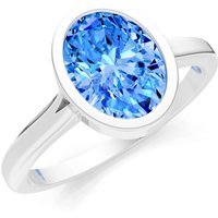 Swiss Blue Topaz Oval Shape Bezel Set Solitaire Ring in 18ct White Gold