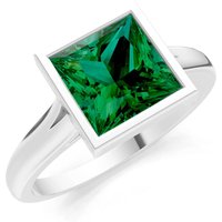 Emerald Bezel Solitaire Ring in 9ct White Gold
