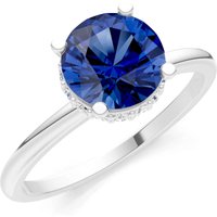Sapphire and Diamond Hidden Double Halo Ring in 18ct White Gold