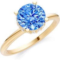 Swiss Blue Topaz and Diamond Hidden Double Halo Ring in 18ct Gold