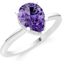 Amethyst and Diamond Pear Hidden Double Halo Ring in 18ct White Gold