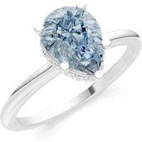 Aquamarine and Diamond Pear Hidden Double Halo Ring in 18ct White Gold