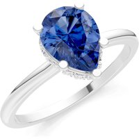 Sapphire and Diamond Pear Hidden Double Halo Ring in 18ct White Gold