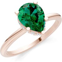 Emerald and Diamond Pear Hidden Double Halo Ring in 9ct Rose Gold