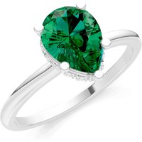 Emerald and Diamond Pear Hidden Double Halo Ring in 18ct White Gold