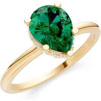 Emerald and Diamond Pear Hidden Double Halo Ring in 18ct Gold