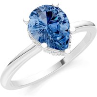 London Blue Topaz and Diamond Pear Hidden Double Halo Ring in 18ct White Gold