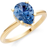 London Blue Topaz and Diamond Pear Hidden Double Halo Ring in 18ct Gold