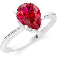 Ruby and Diamond Pear Hidden Double Halo Ring in 9ct White Gold