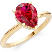 Ruby and Diamond Pear Hidden Double Halo Ring in 18ct Gold