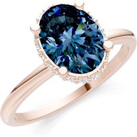 Alexandrite and Diamond Oval Hidden Double Halo Ring in 9ct Rose Gold