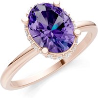 Amethyst and Diamond Oval Hidden Double Halo Ring in 9ct Rose Gold