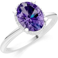 Amethyst and Diamond Oval Hidden Double Halo Ring in 18ct White Gold